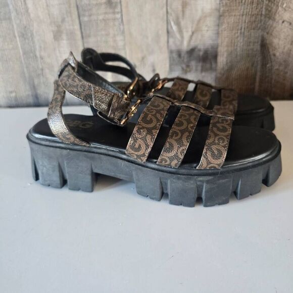 G by Guess Brown and Black Gladiator Platform Sandals 7.5 - Picture 1 of 7